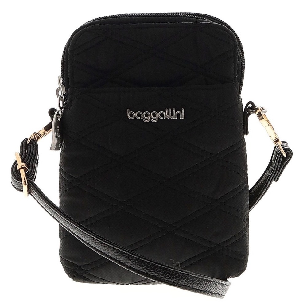 Baggallini Black Quilted Nylon Phone Crossbody Bag Travel Vacay Minimalist Tech